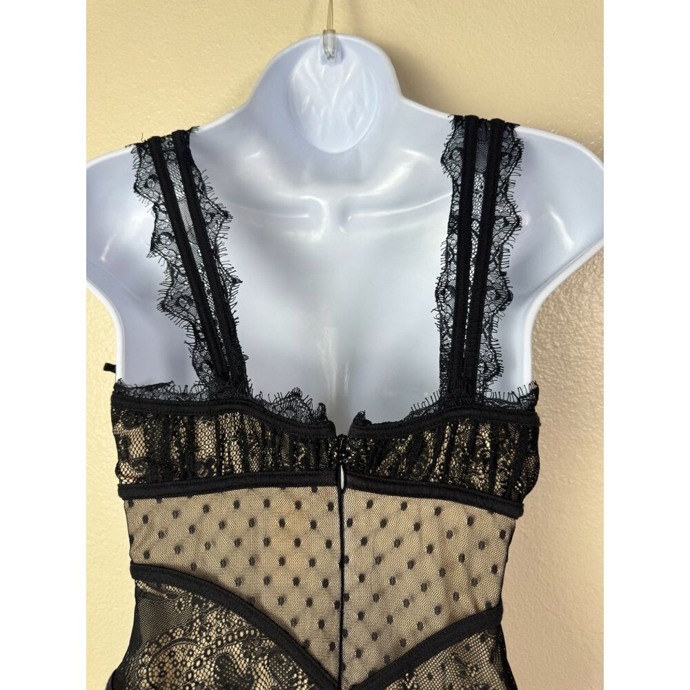 Bebe Black Lace Beige Mini Slip Dress Women size Small Coquette Sexy Fairy Grung - Picture 14 of 16